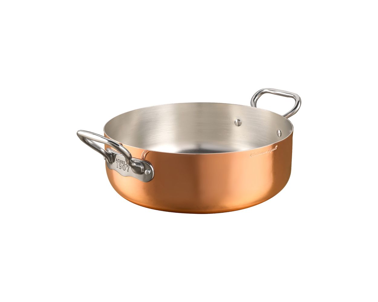 Pentole Agnelli 28cm Copper Casserole Pan with Polished StainlessSteel Lid