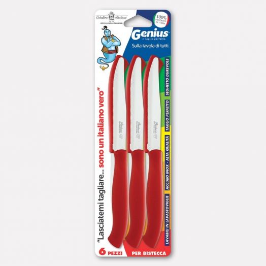 Serrated Table Knife Set of 6 - Red Handle