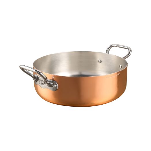 Pentole Agnelli 28cm Copper Casserole Pan with Polished Stainless-Steel Lid