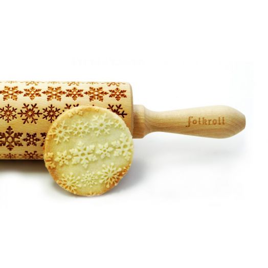 ‘FOLKROLL’ Engraved Rolling Pin - Snowflake Frost