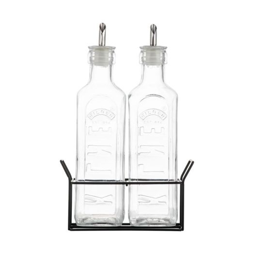Kilner Set of 2 Glass Oil Bottles & Metal Rack